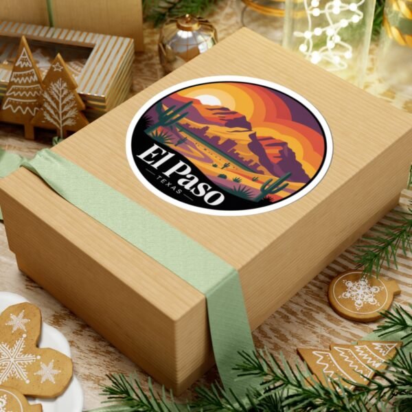 El Paso Texas Sticker - Franklin Mountains Sunset Desert Vinyl Decal, Southwest Cactus Landscape Art, Travel Souvenir for Laptops