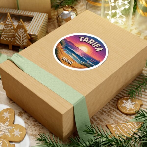 Tarifa Spain Sticker - Retro Sunset Coastal Beach Scene, Travel Souvenir Vinyl Decal for Laptop, Water Bottle, Car