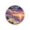 Sitges Spain Sticker - Pixel Art Sunset Mediterranean Coast Design, Retro Travel Round Vinyl Sticker for Laptops & Journals