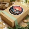 13987369546281690585_1200.jpeg Carmel-by-the-Sea California Sticker - Retro Sunset Coastal Art, Vintage Round Ocean View with Cottages & Cypress Trees, Travel Souvenir