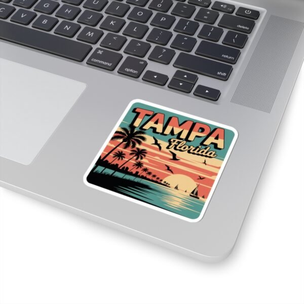 Tampa Florida Sticker - Retro Palm Trees Skyline and Sunset Beach Design - Vintage Coastal Travel Souvenir Vinyl Decal
