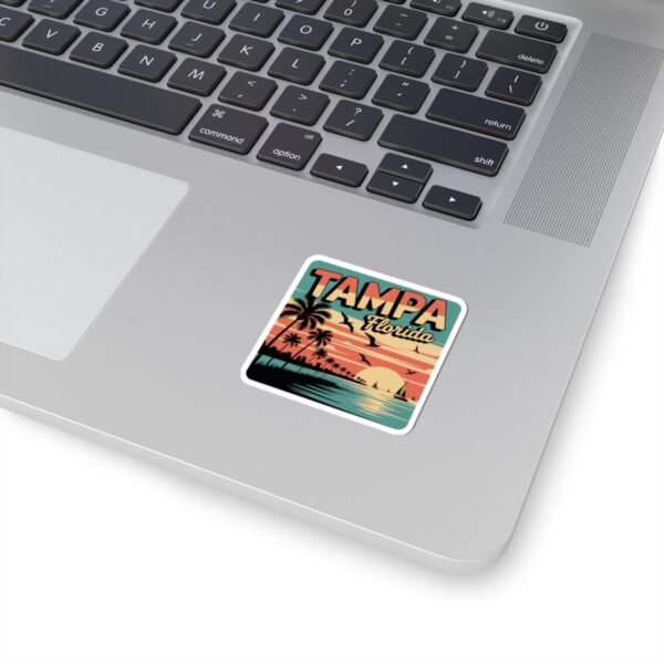 Tampa Florida Sticker - Retro Palm Trees Skyline and Sunset Beach Design - Vintage Coastal Travel Souvenir Vinyl Decal