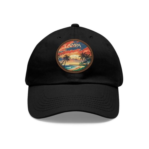 Tampa Florida Hat - PU Leather Patch Coastal Sunset Baseball Cap, Florida Travel Souvenir,