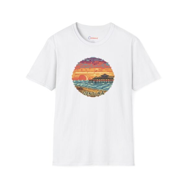 Embrace the Horizon: Pixel Art Ventura Pier Sunset - Unisex Softstyle T-Shirt