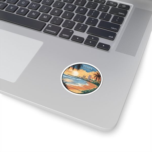 Tampa Florida Sticker - Retro City Beach Sunset Design with Palm Trees and Pier - Vintage Coastal Skyline Travel Souvenir Decal