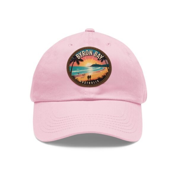 Byron Bay Hat - Retro Sunset Leather Patch Cap with Coastal Design, Australia Beach Souvenir, Surf Style Dad Hat Gift