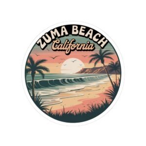 Zuma Beach California Sticker - Retro Sunset Coastal Art for Laptops, Water Bottles & Vans | Pacific Vibes Collection
