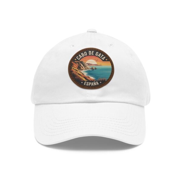 Cabo de Gata Hat - Spain Leather Patch Cap, Retro Coastal Sunset Design, Andalusia Travel Souvenir, Vintage Mediterranean Gift