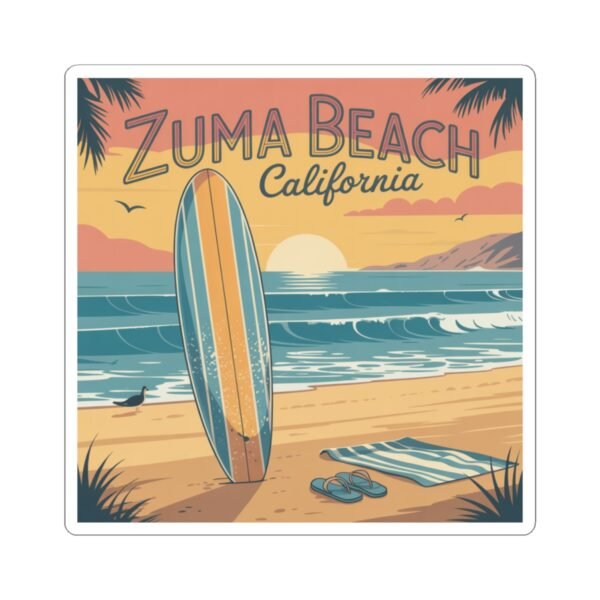 Zuma Beach California Vinyl Sticker - Surfboard Sunset Design, Retro Beach Vibes, California Travel Decal, Malibu Souvenir