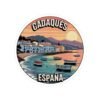 Cadaqués España Sticker - Retro Coastal Round Vinyl Decal | Mediterranean Village, Sunset Beach & Boats Souvenir Travel Gift