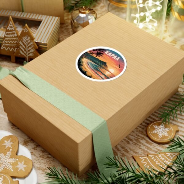 Kapaa Hawaii Sticker - Retro Coastal Sunset Art with Nounou Mountain & Coconut Coast - Tropical Travel Souvenir Decal
