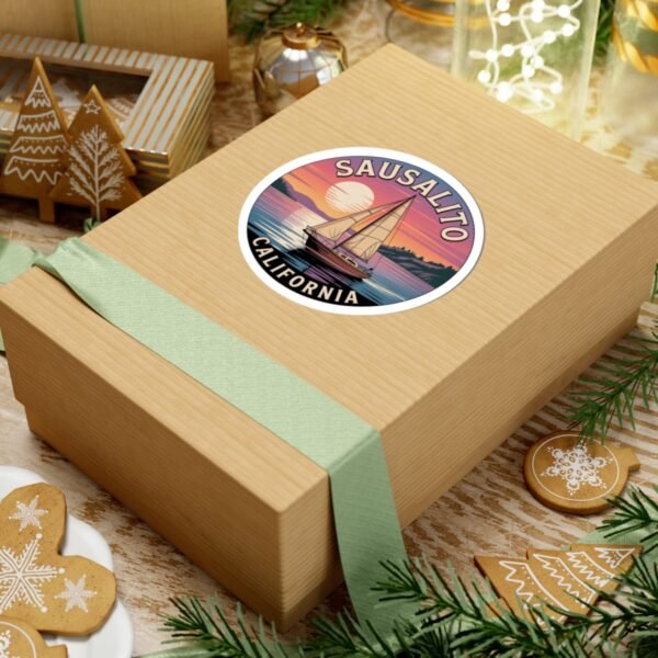 Sausalito California Sticker - Retro Sailboat Sunset Vinyl Decal, Coastal Bay Area Souvenir, Travel Gift Waterproof Car Laptop