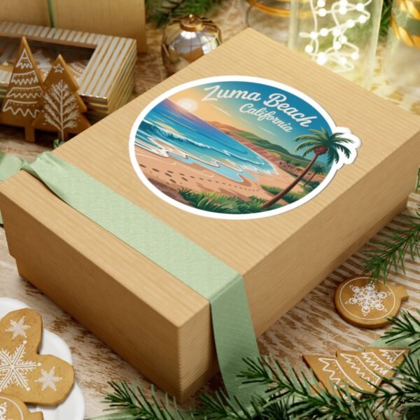 Zuma Beach California Sticker - Retro Sunset Beach Vinyl Decal, Coastal Aesthetic Travel Gift, Malibu Surf Vibes Decor