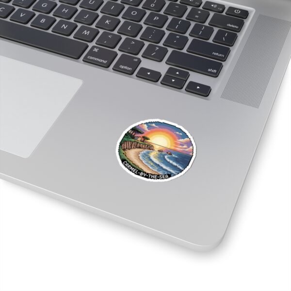 Carmel-by-the-Sea Sticker - Pixel Art Sunset Ocean Waves and Cliffside Scene - Retro 8-Bit California Coastal Travel Souvenir Decal