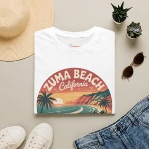 Zuma Beach California Sunrise Tee - Retro Coastal T-Shirt, Malibu Cliff Art, Vintage Surf Vibes, Soft Unisex Shirt, California Dreamer