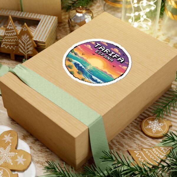 14809625229282114752_1200.jpeg Tarifa España Sticker - Pixel Art Sunset Coastal Beach Design, Retro Travel Badge Vinyl Decal for Laptop, Water Bottle