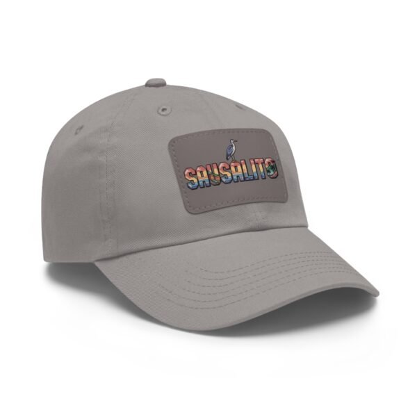 Sausalito California Hat - Square Leather Patch Baseball Cap with Pixel Art Coastal Design, Retro Travel Souvenir Dad Hat