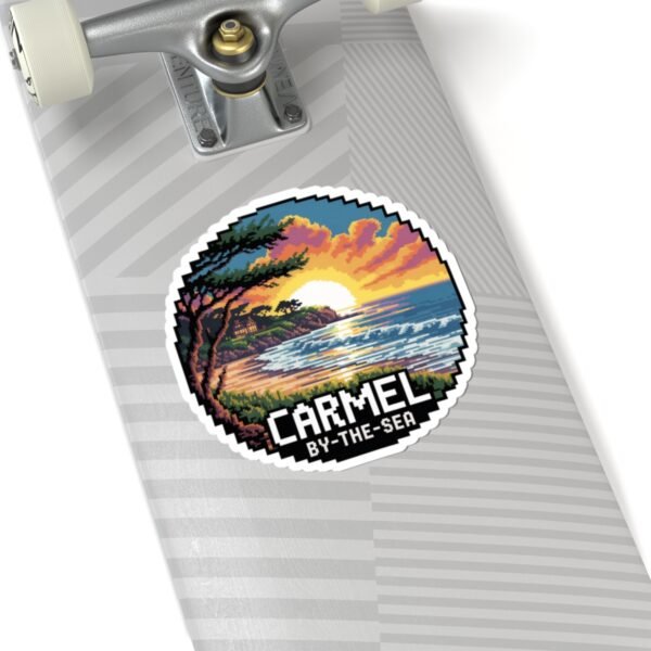 Carmel-by-the-Sea Sticker - Pixel Art Sunset Ocean Waves and Cliffside Design - Retro 8-Bit California Coastal Travel Souvenir Decal