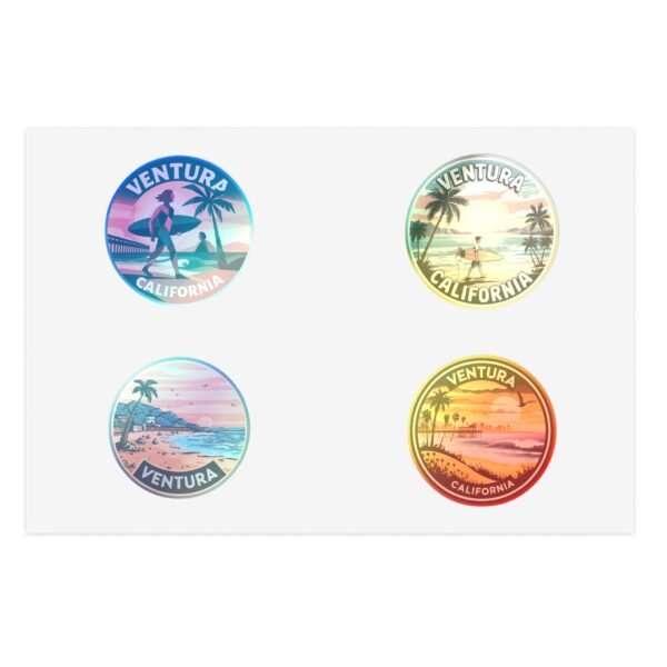 Ventura California Sticker Pack - Set of 4 Retro Coastal Travel Decals, Vintage Surf & Sunset Souvenir Stickers