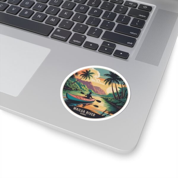 Wailua River Hawaii Sticker - Retro Kayak Adventure Art with Tropical Sunset & Palms - Vintage Style Hawaiian Travel Souvenir