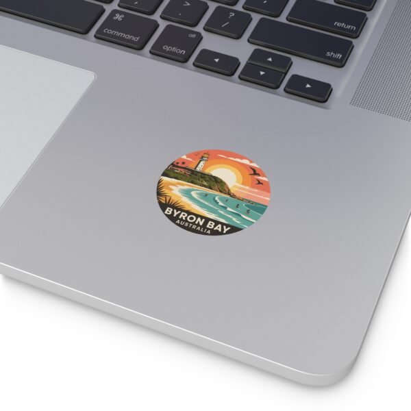 Byron Bay Australia Round Vinyl Sticker - Retro Beach Sunset Design, Coastal Souvenir, Waterproof Surf & Travel Decal
