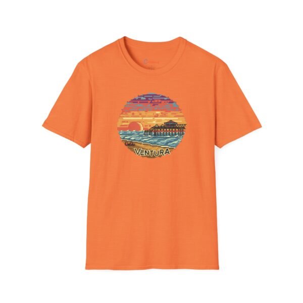 Embrace the Horizon: Pixel Art Ventura Pier Sunset - Unisex Softstyle T-Shirt