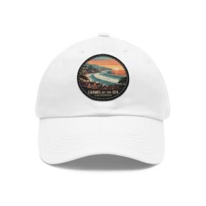 Carmel by the Sea Hat - Retro Coastal Leather Patch Cap, California Ocean Sunset Design, Vintage Travel Souvenir Beach Town Gift