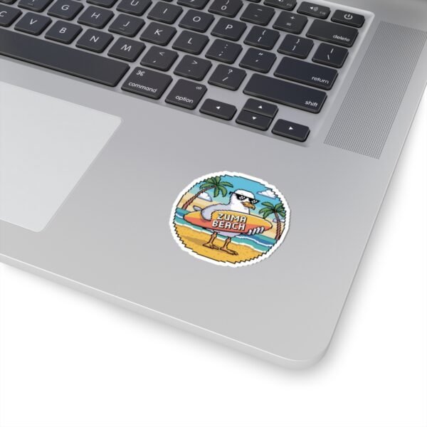 Zuma Beach Pixel Art Sticker - 8-Bit Seagull Surfboard Sticker, California Summer Vibes, Retro Gamer Beach Sticker, Cool Vinyl Decal
