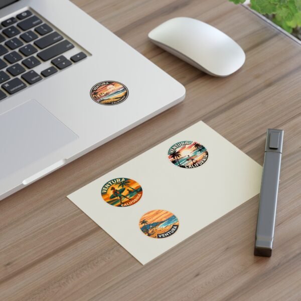 Ventura California Sticker Pack - Set of 4 Retro Coastal Travel Decals, Vintage Surf & Sunset Souvenir Stickers