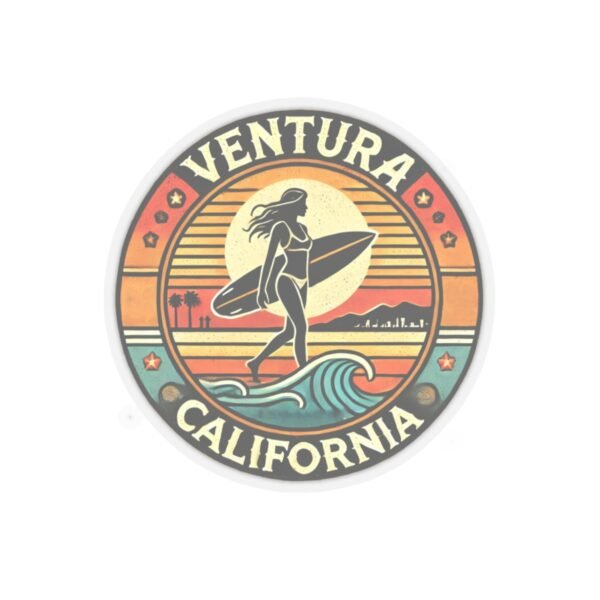 Kiss-Cut Stickers - Retro Ventura California Vintage Surf Girl Design, Beach Lover Decal, Laptop Sticker, Water Bottle Label, Scrapbook