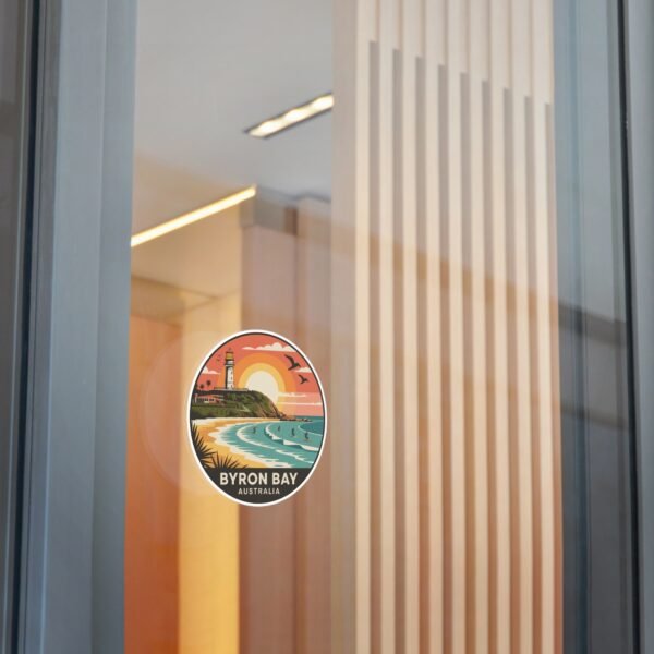 Byron Bay Australia Round Vinyl Sticker - Retro Beach Sunset Design, Coastal Souvenir, Waterproof Surf & Travel Decal