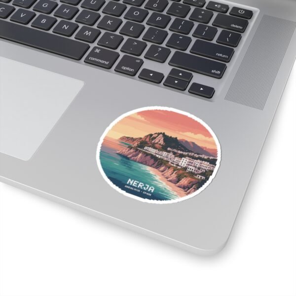 Nerja Spain Pixel Art Sticker - Retro 8-Bit Coastal Design | Andalucía Travel Vinyl Decal for Laptop, Journal & Water Bottle