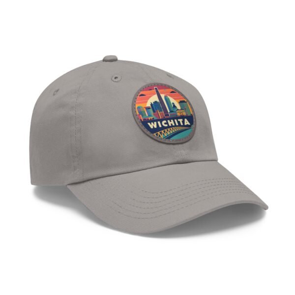 Wichita Kansas Hat - PU Leather Patch Retro City Skyline Baseball Cap, Wichita Travel Souvenir,