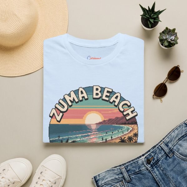 Zuma Beach Pixel Art T-Shirt - Retro Sunset Surf Tee, 8-Bit California Vibes, Vintage Beach Shirt, Cool Summer Coastal Style
