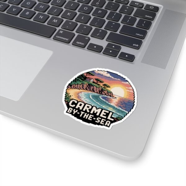 Carmel-by-the-Sea Sticker - Pixel Art Sunset Cliff and Ocean Waves Design - Retro California Coastal Travel Souvenir Vinyl Decal