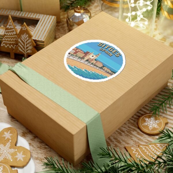 Sitges Spain Sticker - Pixel Art Coastal Travel Design, Retro Mediterranean Beach Souvenir