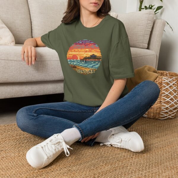 Embrace the Horizon: Pixel Art Ventura Pier Sunset - Unisex Softstyle T-Shirt