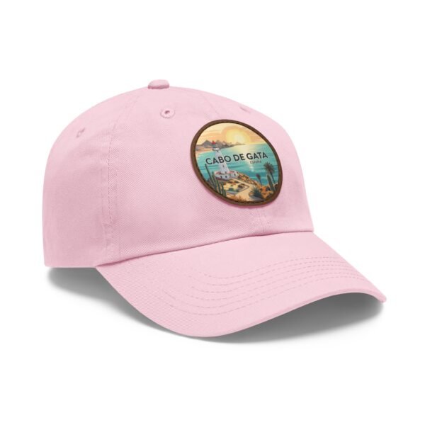 Cabo de Gata Hat - Spain Leather Patch Cap, Retro Coastal Sunset Design, Mediterranean Travel Souvenir, Unique Beach Town Gift