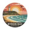 Byron Bay Australia Round Vinyl Sticker - Retro Beach Sunset Design, Coastal Souvenir, Waterproof Surf & Travel Decal