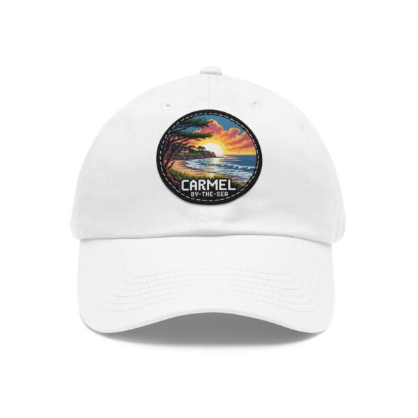 Carmel by the Sea Hat - Pixel Art Sunset Leather Patch Cap, California Coastal Retro Style, Unique Travel Souvenir Gift