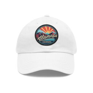 15316670980377307773_2048.jpeg Alamosa Colorado Hat - Retro Sunset Leather Patch Dad Cap, Great Sand Dunes Mountains Souvenir, Outdoor Adventure Headwear