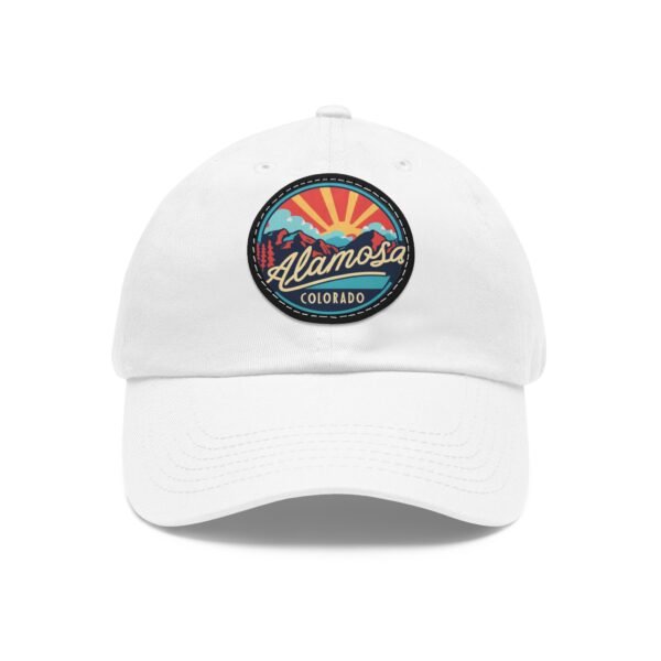 15316670980377307773_2048.jpeg Alamosa Colorado Hat - Retro Sunset Leather Patch Dad Cap, Great Sand Dunes Mountains Souvenir, Outdoor Adventure Headwear