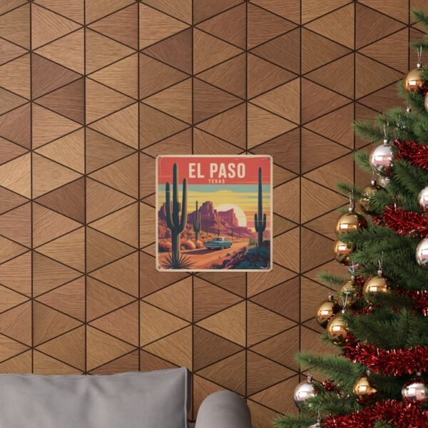 El Paso Texas Poster - Retro Desert Road Trip Wall Art | Vintage Cactus Sunset Print | Classic Car Southwestern Travel Decor