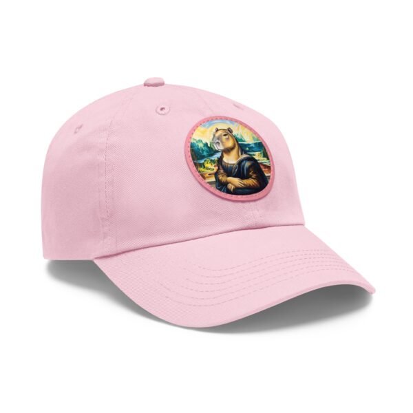 Capybara Mona Lisa Hat - PU Leather Patch Funny Animal Baseball Cap, Art Parody Gift