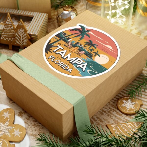 Tampa Florida Sticker, Retro Beach Sunset Decal, Surf & Palm Trees, Travel Souvenir, Coastal Laptop Sticker, Hippie Van Decor, Vacation Gift