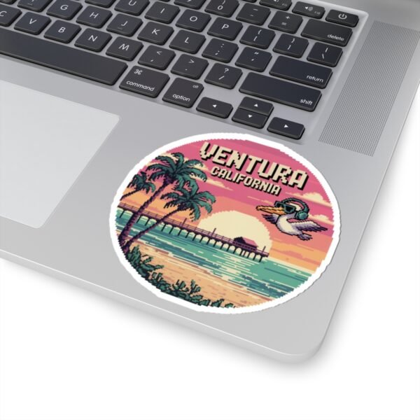 1549135120299757516_1200.jpeg Ventura California Sticker - Retro Pixel Art Sunset with Pier and Pelican, Beach Vibes Coastal Aesthetic Travel Design