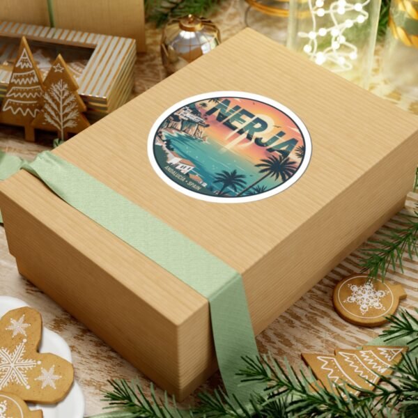 Nerja Spain Sticker - Retro Coastal Sunset Design | Andalucía Travel Vinyl Decal | Mediterranean Beach Art for Laptop & Bottle
