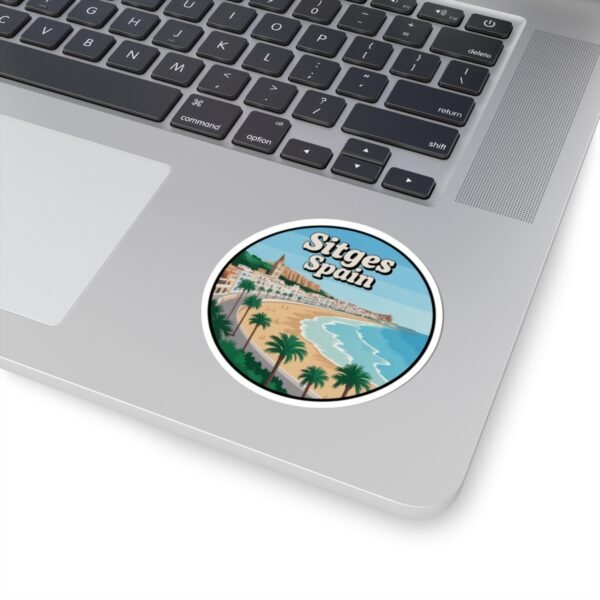 Sitges Spain Sticker - Retro Travel Coastal Beach Design with Palm Trees, Mediterranean Souvenir Decal