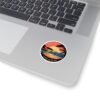 Carmel-by-the-Sea California Sunset Sticker - Vintage Coastal Round Design with Cypress Trees, Ocean Waves & Village Skyline