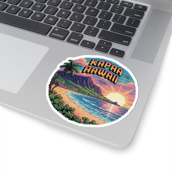 Kapaa Hawaii Sticker - Retro Pixel Art Beach Sunset with Palm Trees and Ocean Waves - Vintage Travel Souvenir Coastal Design